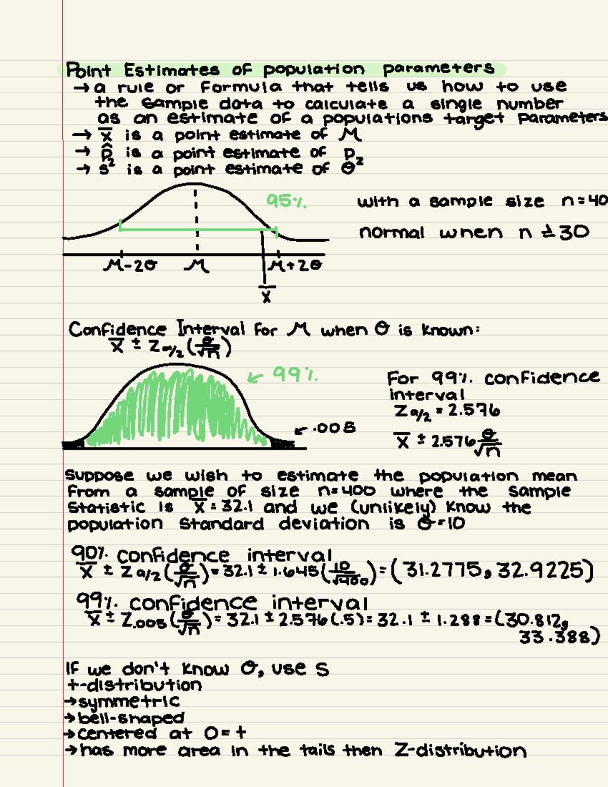 Statistics-18 - Lecture notes from class - Point Estimates of ...