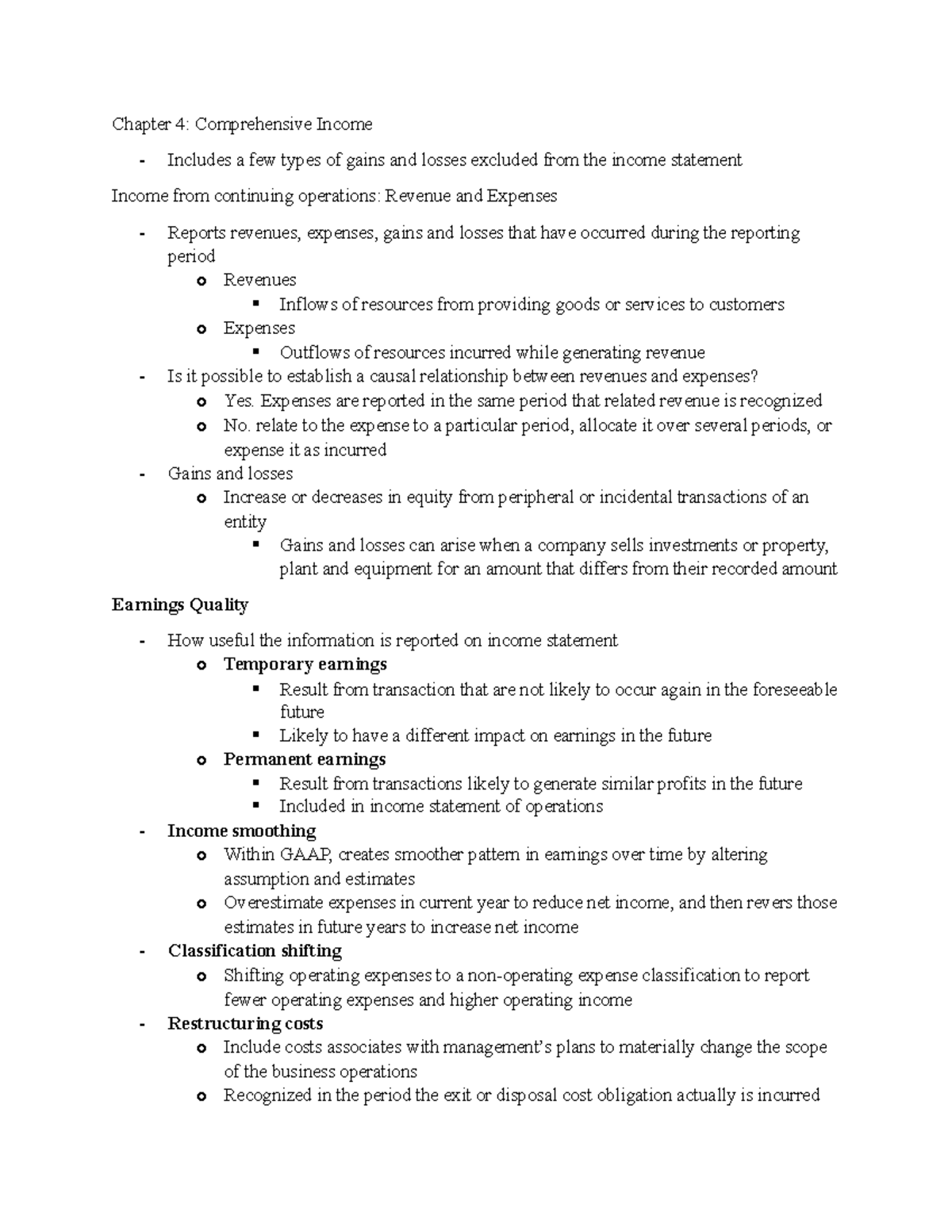 Chapter 4 Notes - Chapter 4: Comprehensive Income - Includes a few ...