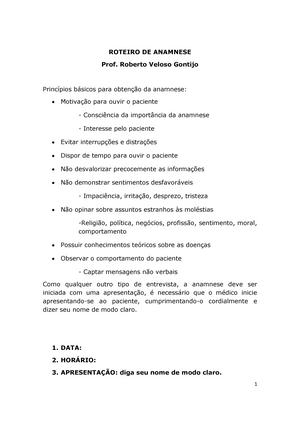 Roteiro de Anamnese, PDF, Especialidades médicas