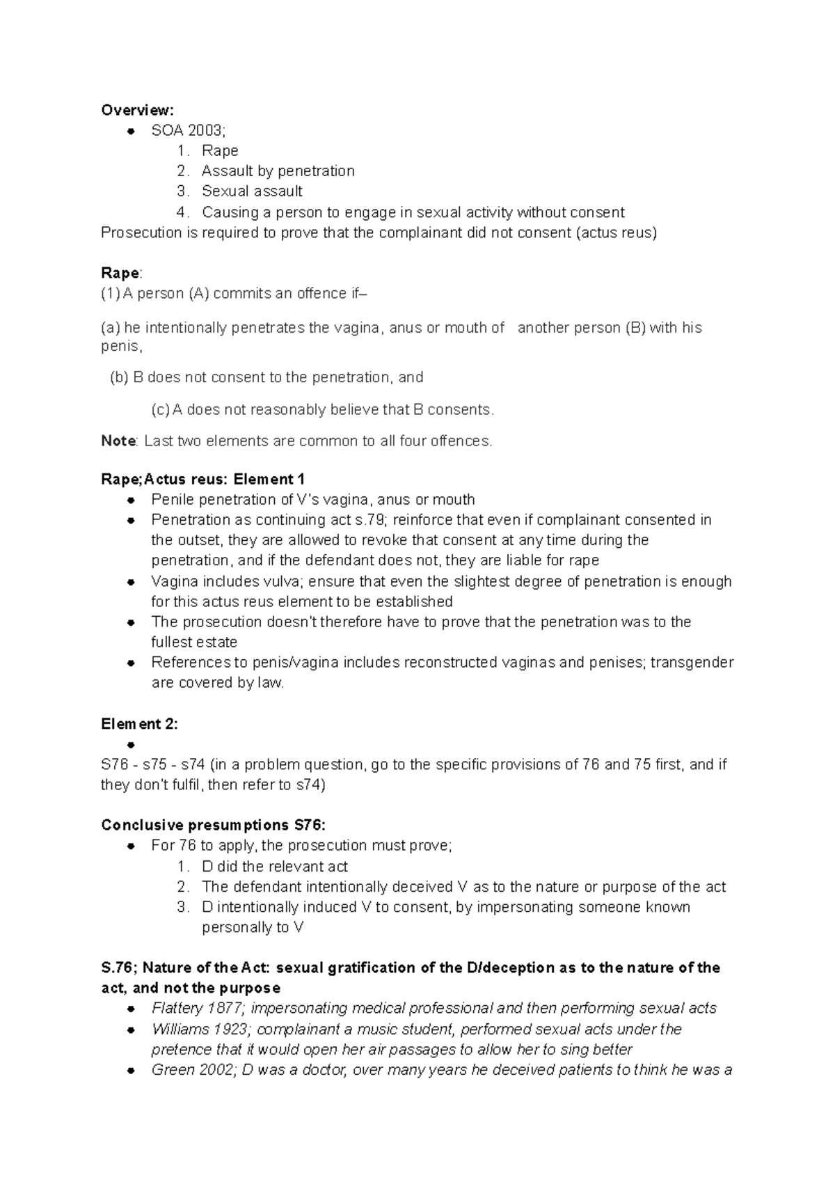 Sexual Offences - Overview: SOA 2003; 1. Rape 2. Assault by penetration ...