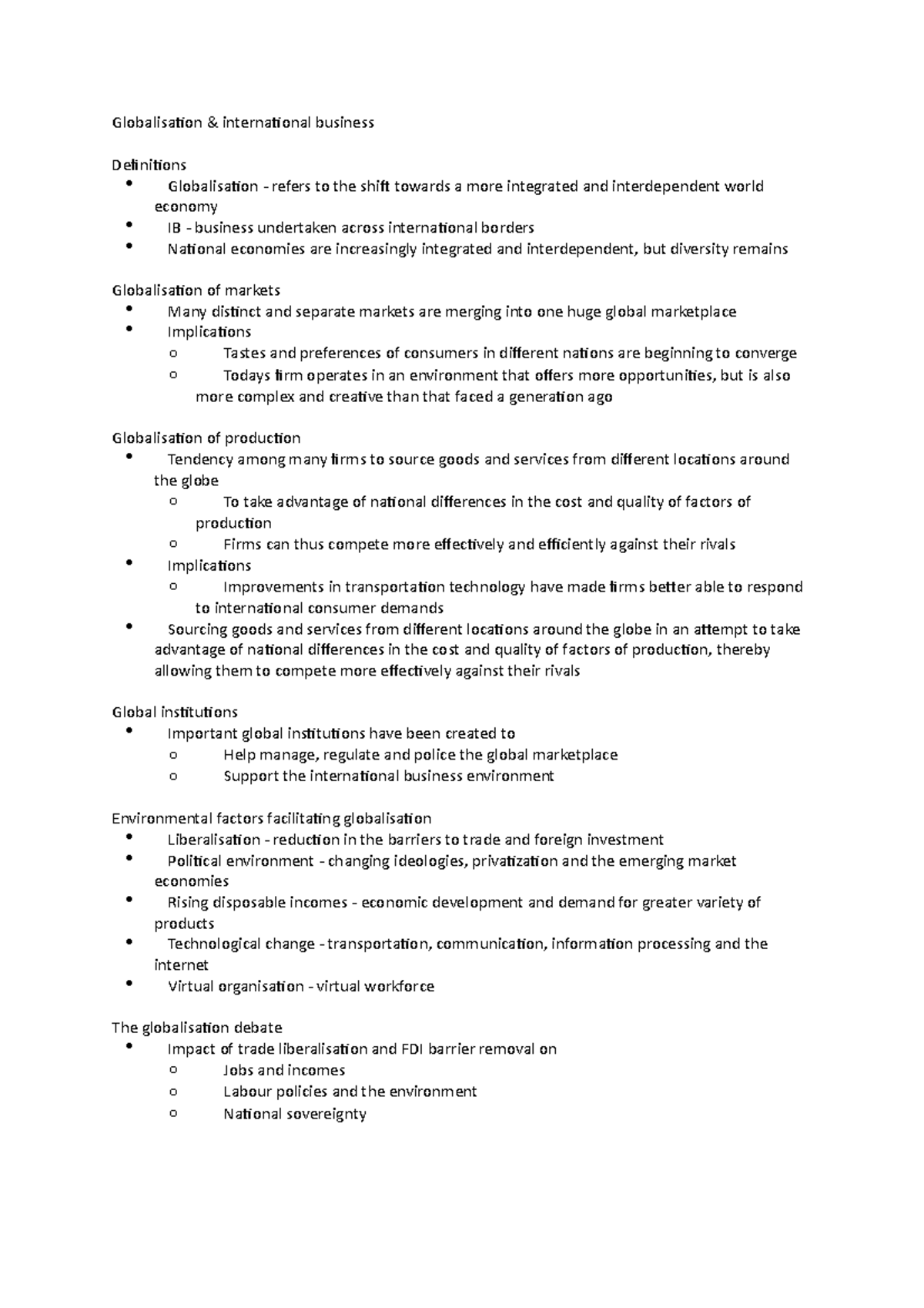 Week 1 Lecture Notes - Globalisation & international business ...
