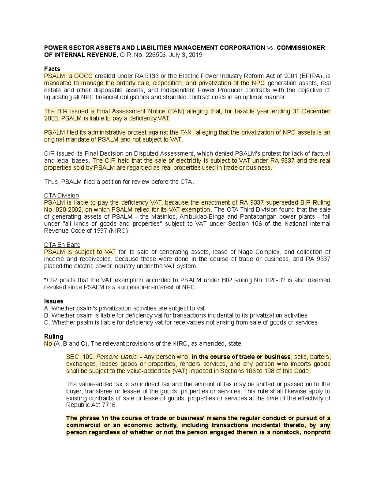 4 Psalm vs CIR Case digest POWER SECTOR ASSETS AND LIABILITIES