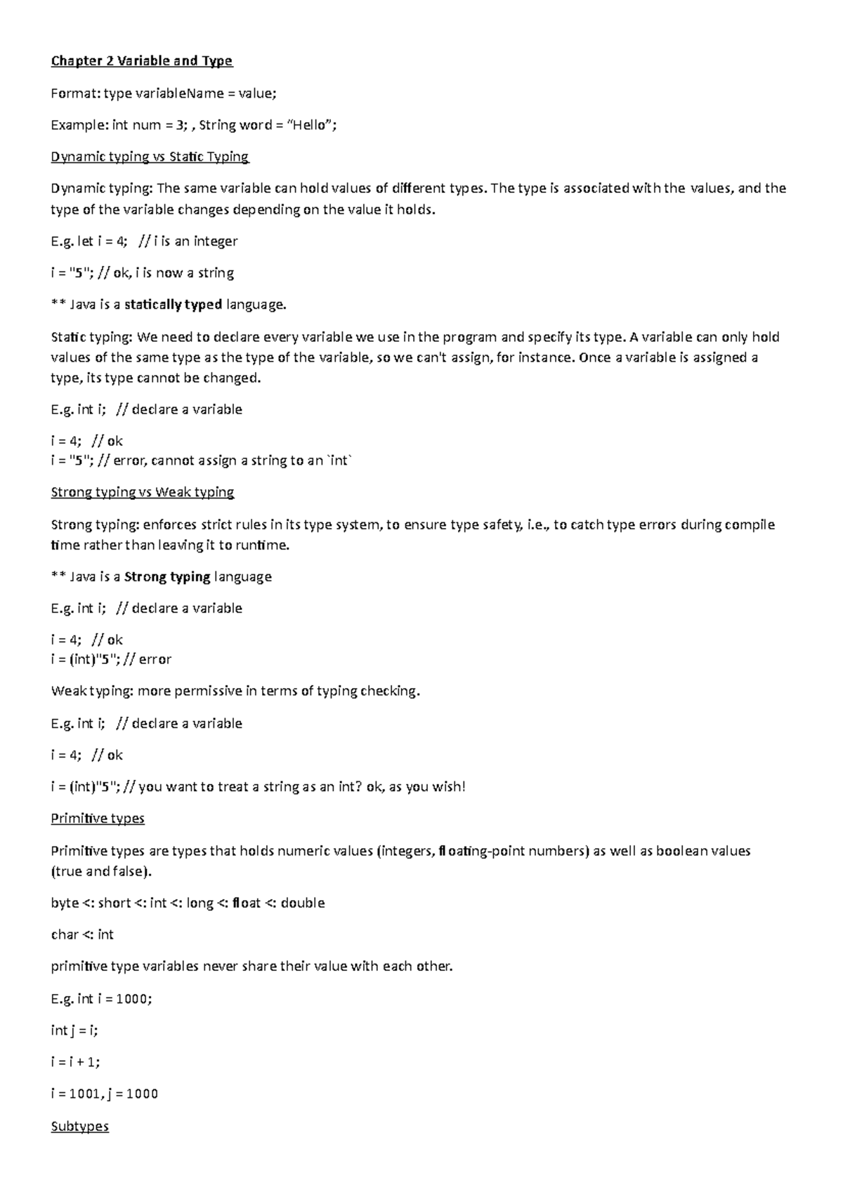 Mid Term Exam notes - Chapter 2 Variable and Type Format: type ...