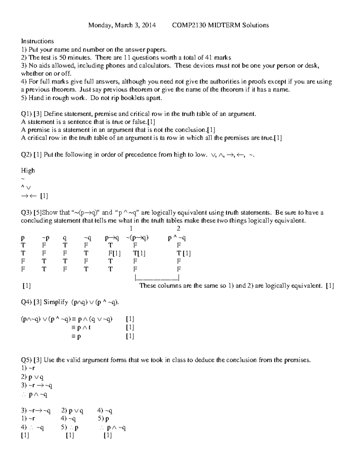 Exam 3 March 2014, questions and answers - Midterm exam - Monday, March ...