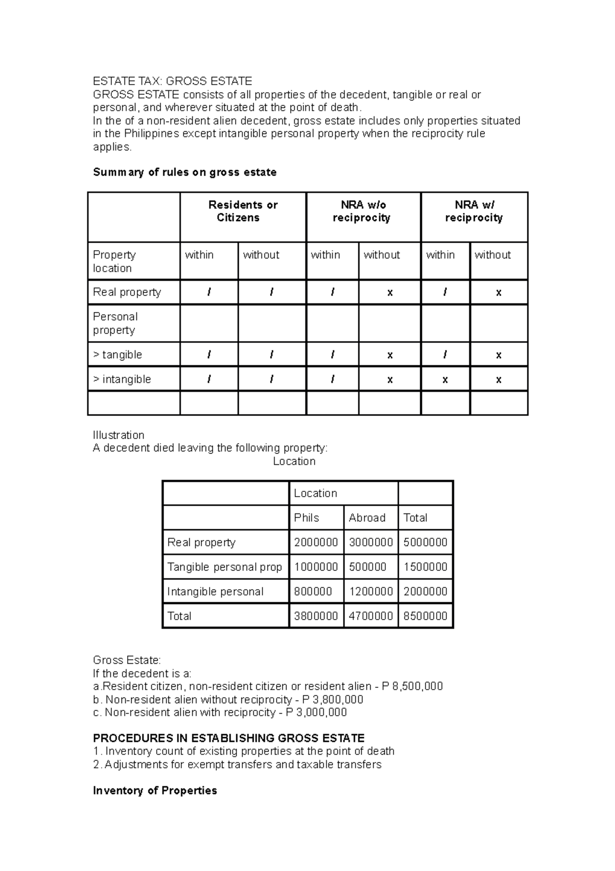 Gross estate lecture 1 Taxation ESTATE TAX GROSS ESTATE GROSS