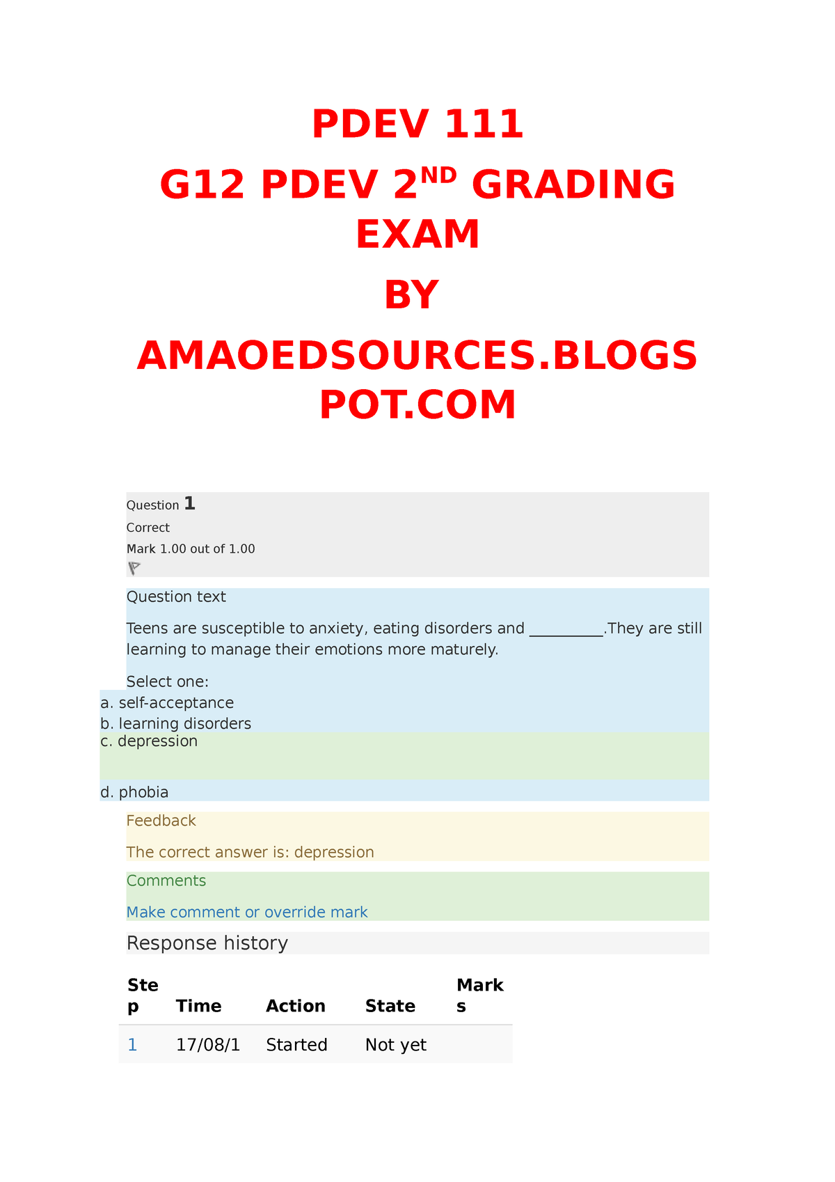 PDEV 111 2ND Grading EXAM { Amaoedsources - PDEV 111 G12 PDEV 2 ND ...