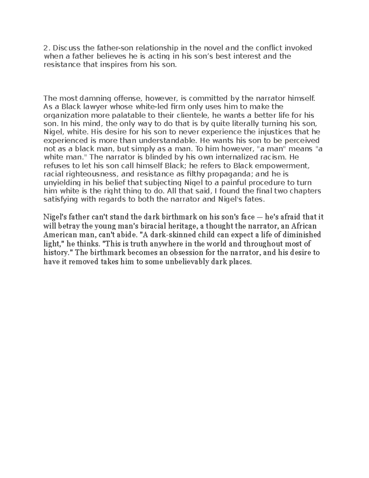Paragraph we cast a shadow - 2. Discuss the father-son relationship in ...