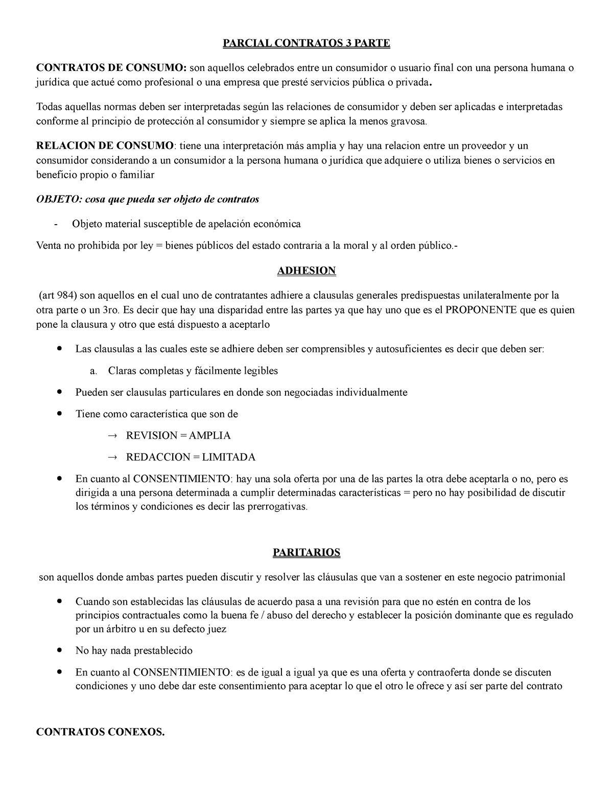 Resumen Para El Er Parcial Contratos El Que Va Parcial Contratos Parte Contratos De