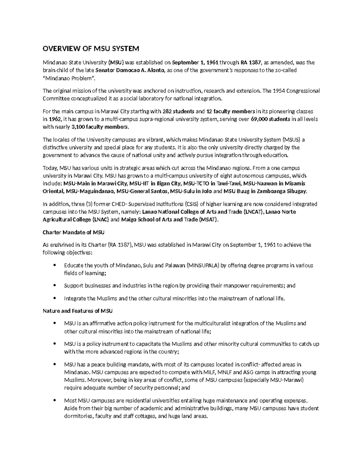 PAK- Minsu - mission and vision of msu system and gensan - OVERVIEW OF ...