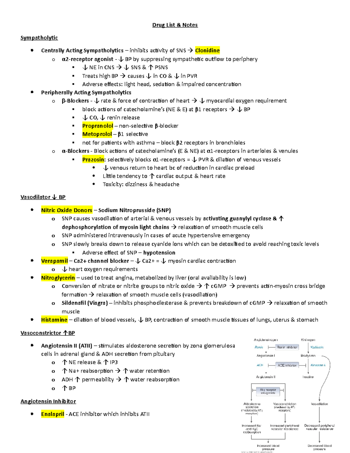 Drug List Note Summary - Drug List & Notes Sympatholytic Centrally ...