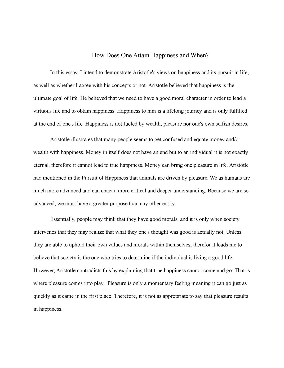 happiness critical essay