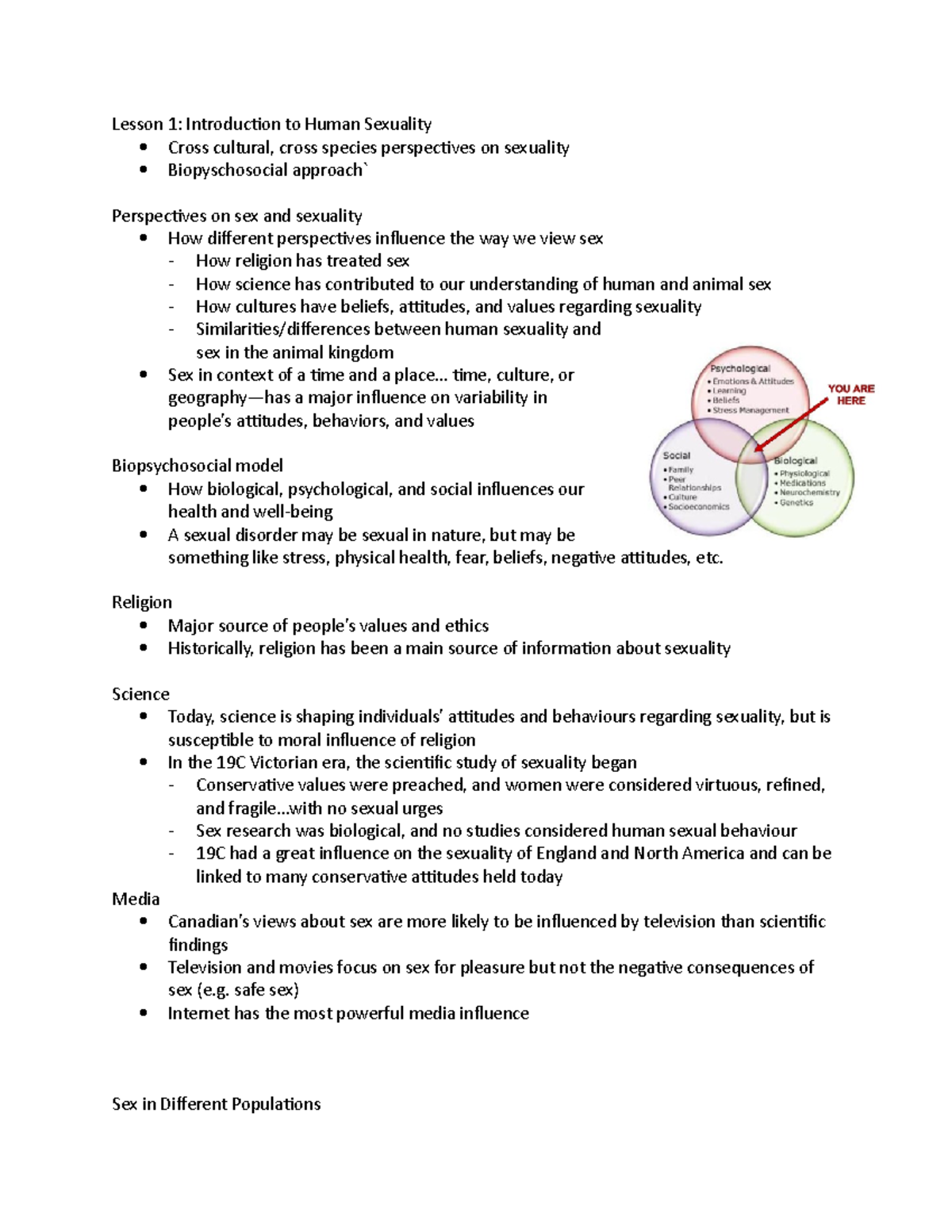 Lesson 1 Introduction to Human Sexuality Lesson 1 Introduction