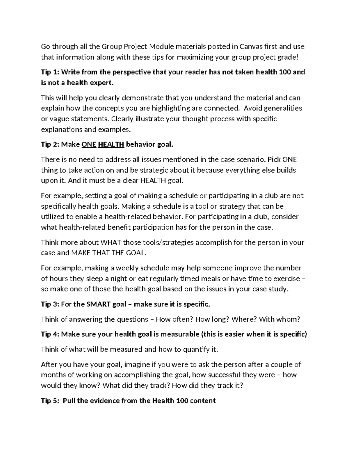 HLTH 100 Group Project Tips 2023 - Go through all the Group Project ...