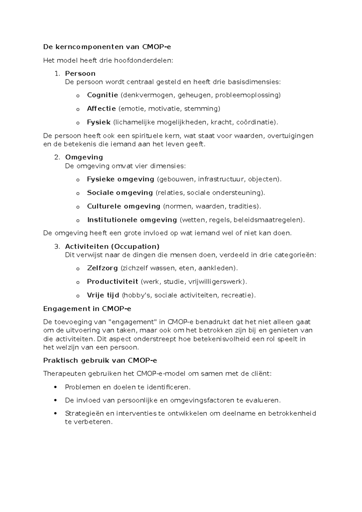 Uitleg cmope - De kerncomponenten van CMOP-e Het model heeft drie ...