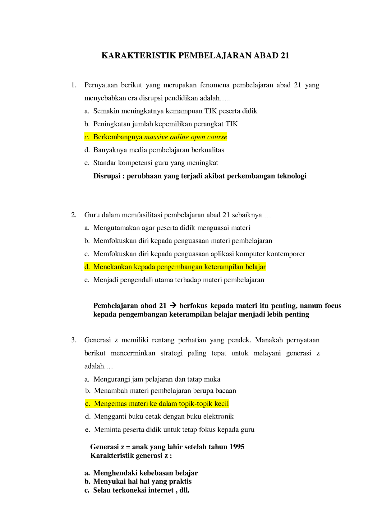 KISI - KISI Nomer 25 - 26 Kompetensi Pedagogik DAN Karakteristik ...