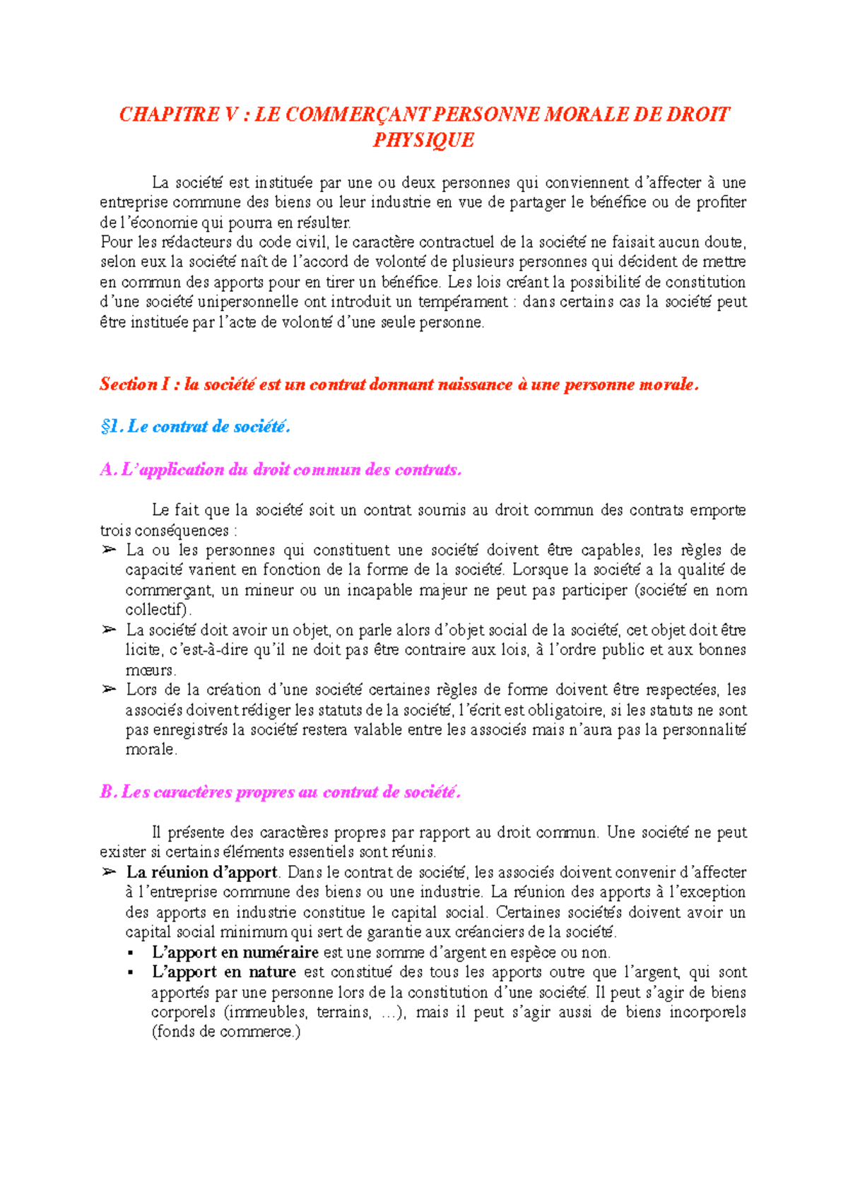 Cours de Droit Commercial Le commerçant personne morale de droit