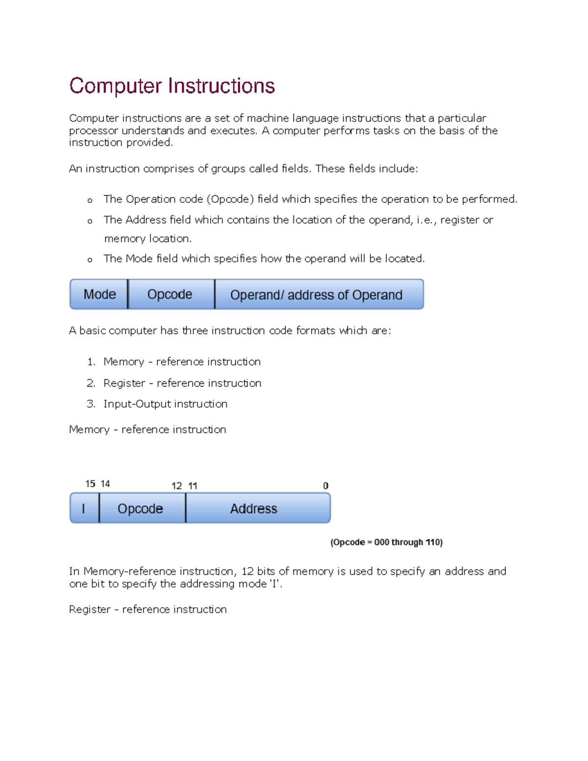 Instruction execution cycle Computer Instructions Computer