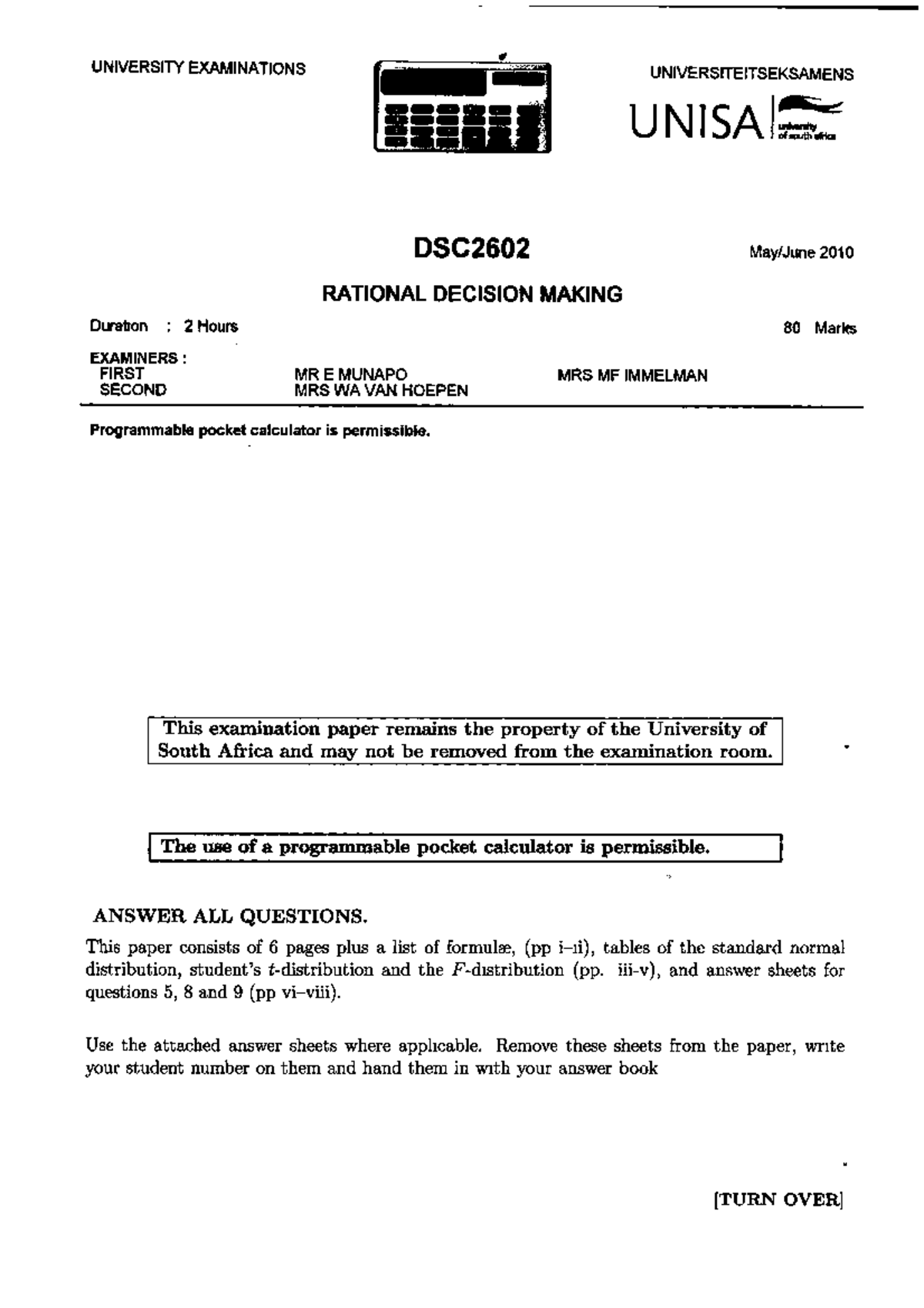 DSC2602-2010-6-E-1.pdf Question Paper Rational Decision making ...