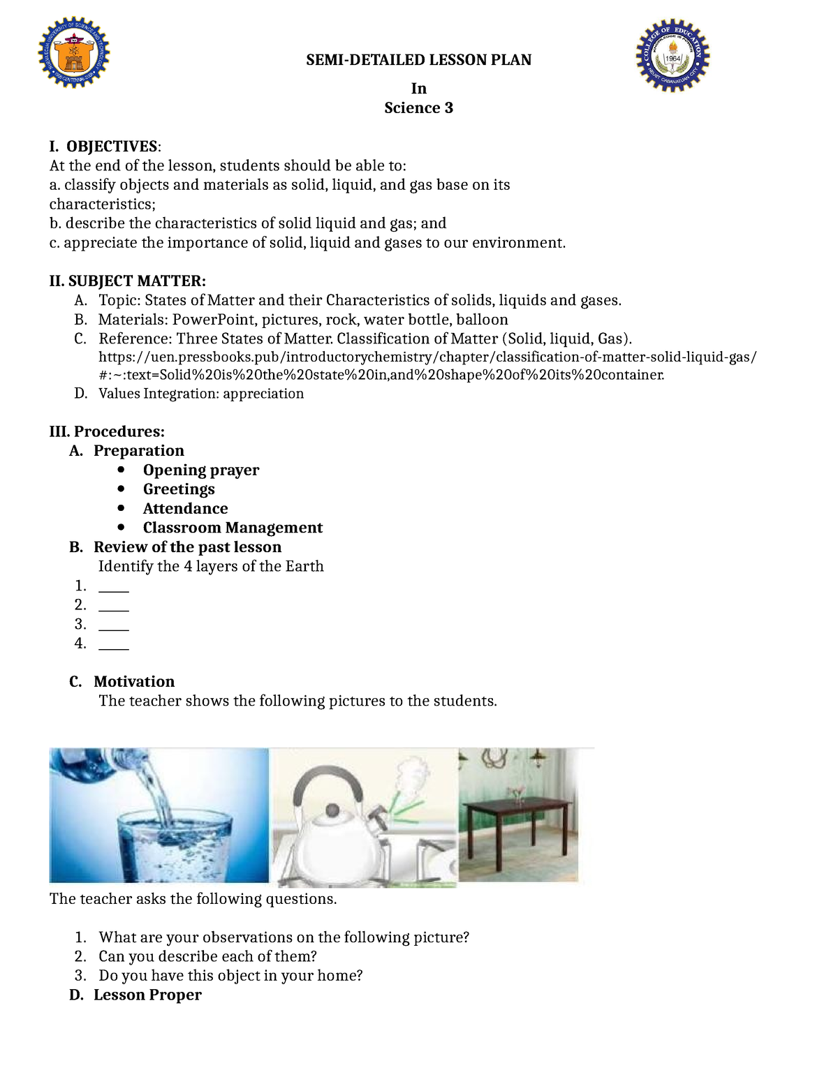 Semi-Detailed LP In Science 3 - SEMI-DETAILED LESSON PLAN In Science 3 ...