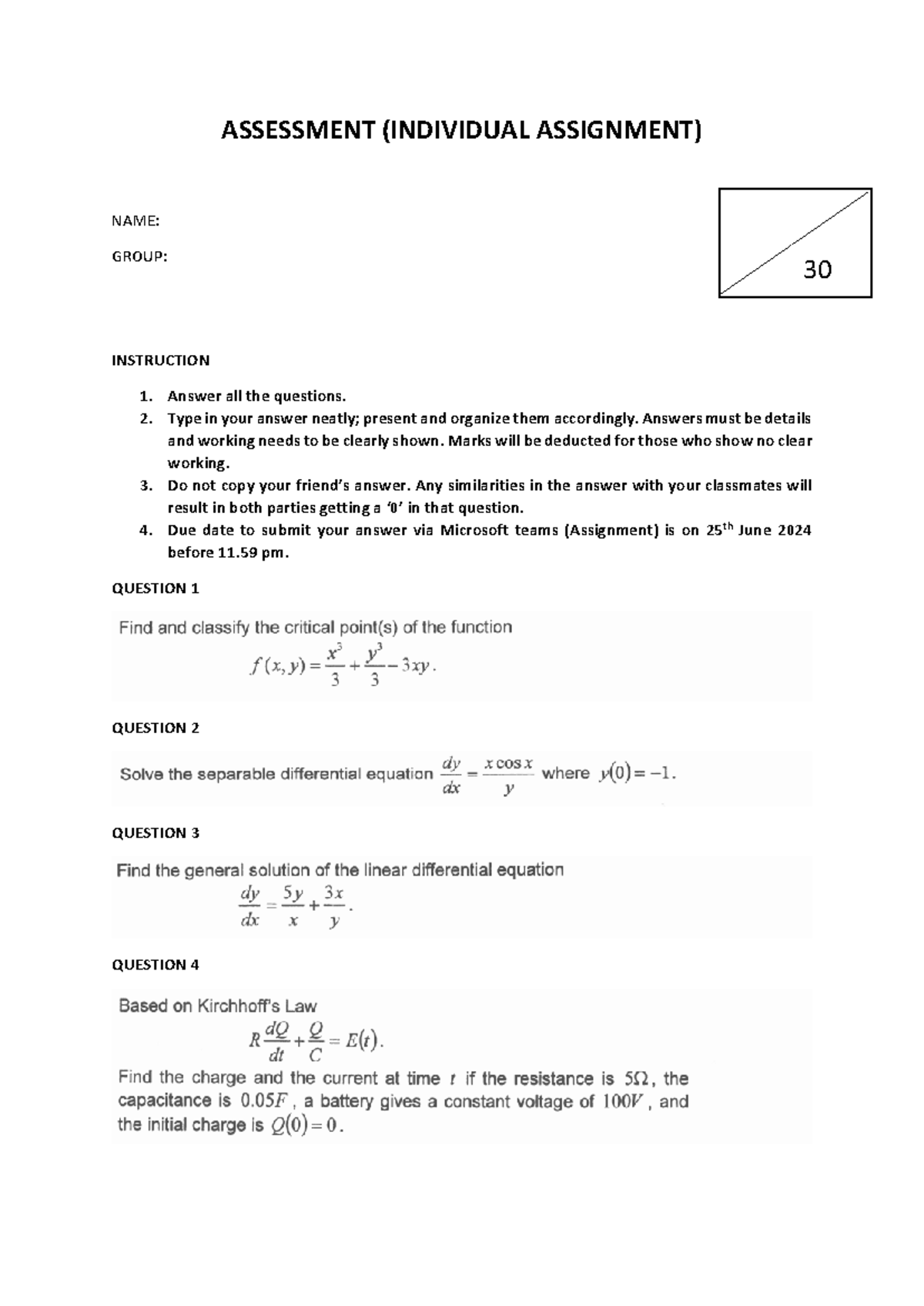 Assessment 3 - assignment - ASSESSMENT (INDIVIDUAL ASSIGNMENT) NAME ...