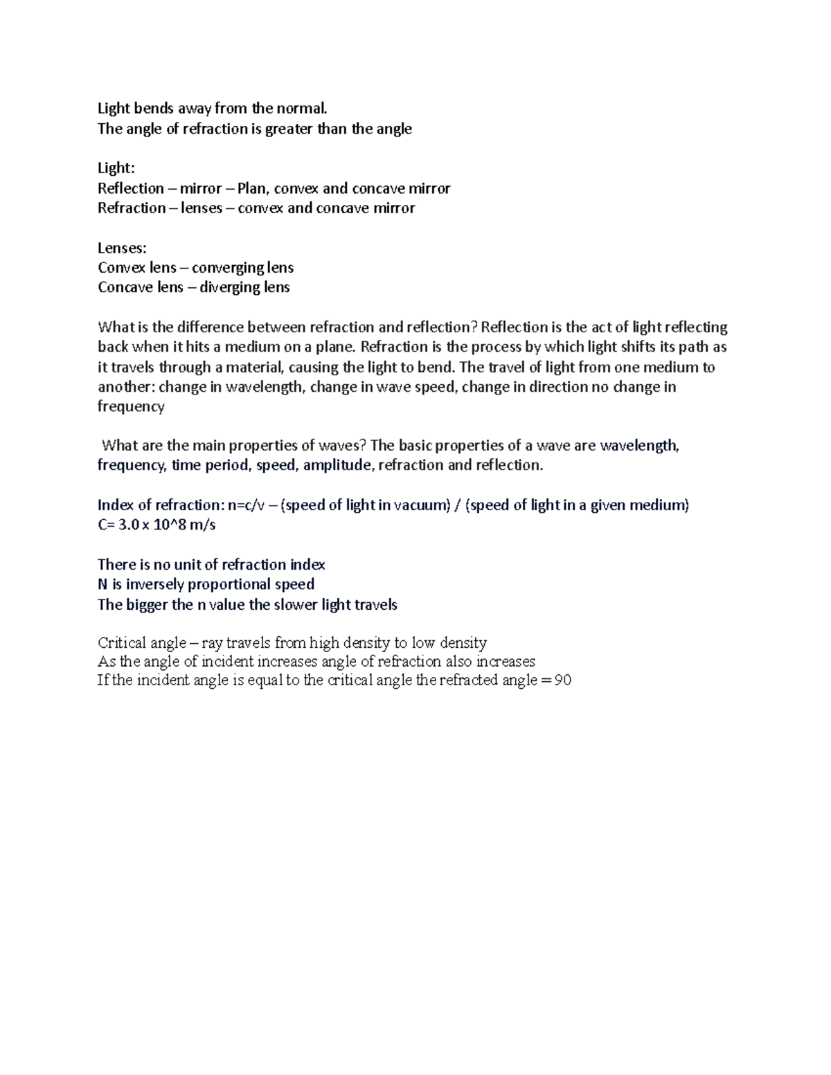 Refraction and reflection - Light bends away from the normal. The angle ...