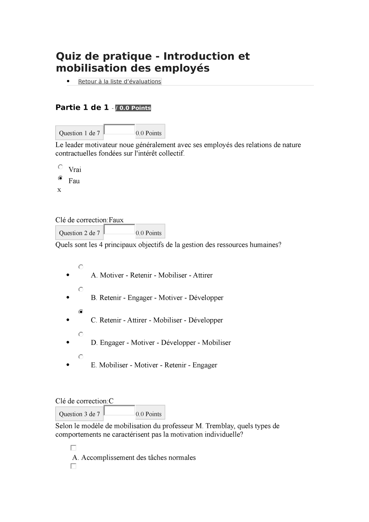 Quiz De Pratique Introduction Et Mobilisation Des Employés Quiz De Pratique Introduction 