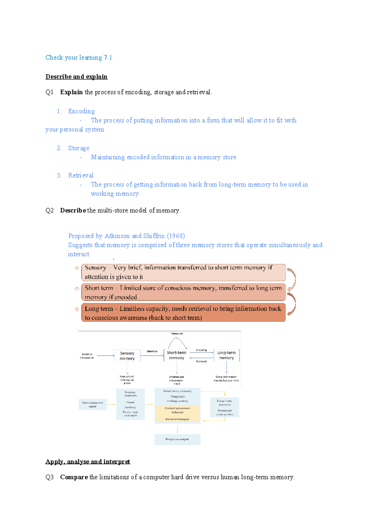 Processing memory and multi-store model - Check your Learning 7 - Check ...