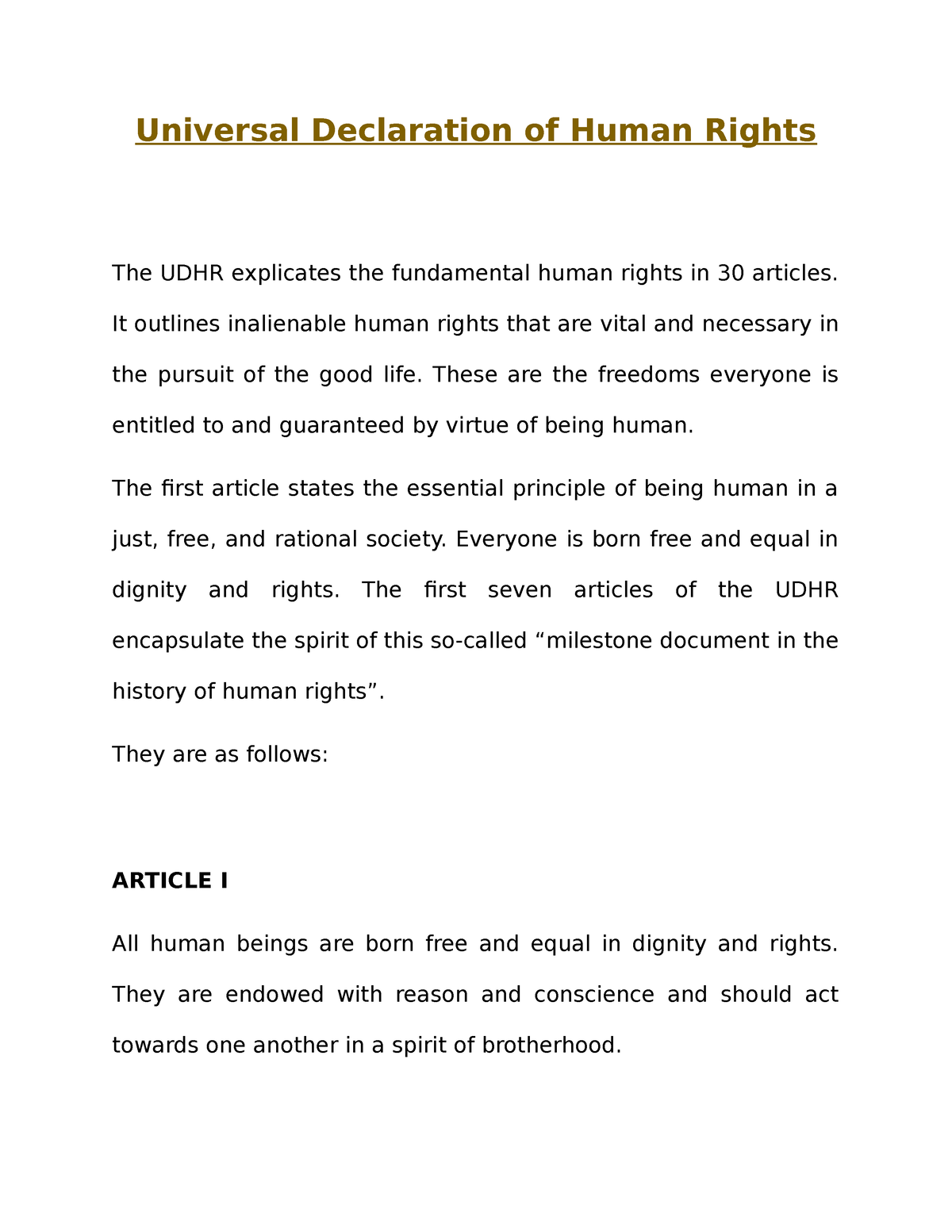 universal declaration of human rights short essay