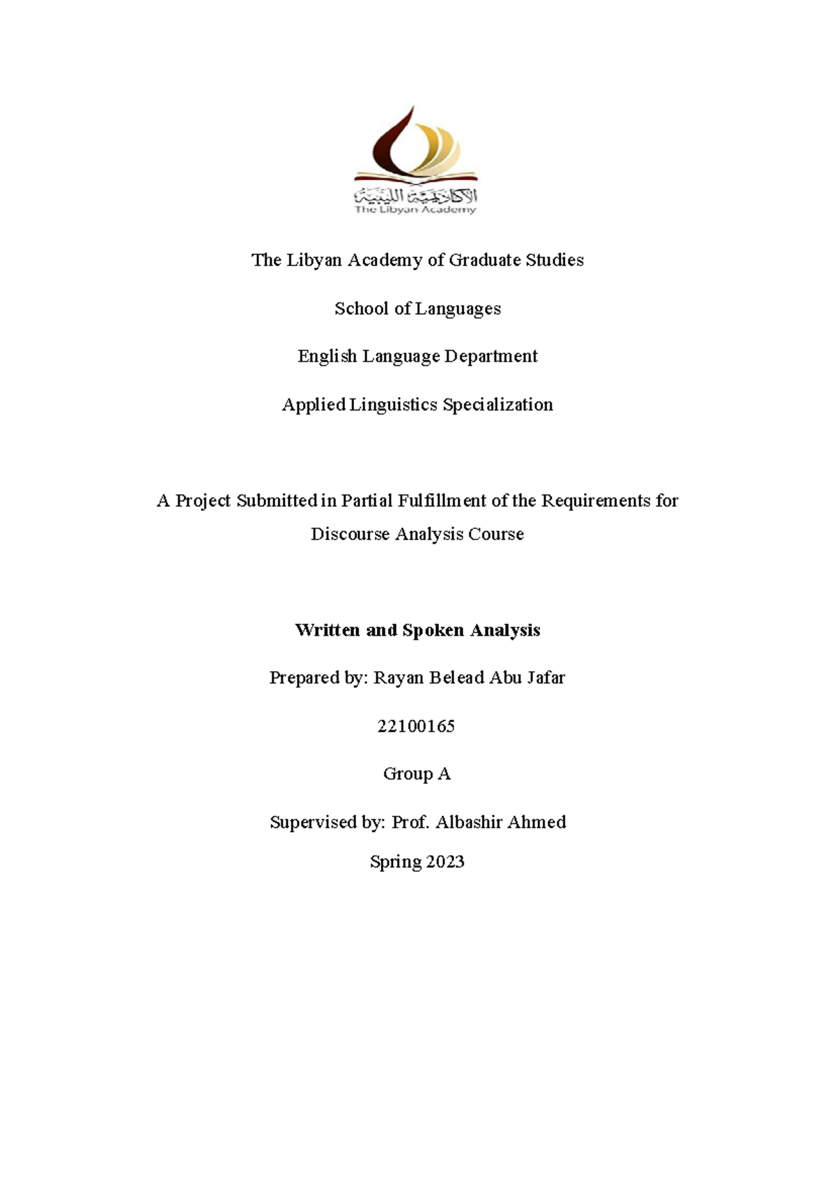 Spoken and Written Analysis - The Libyan Academy of Graduate Studies ...