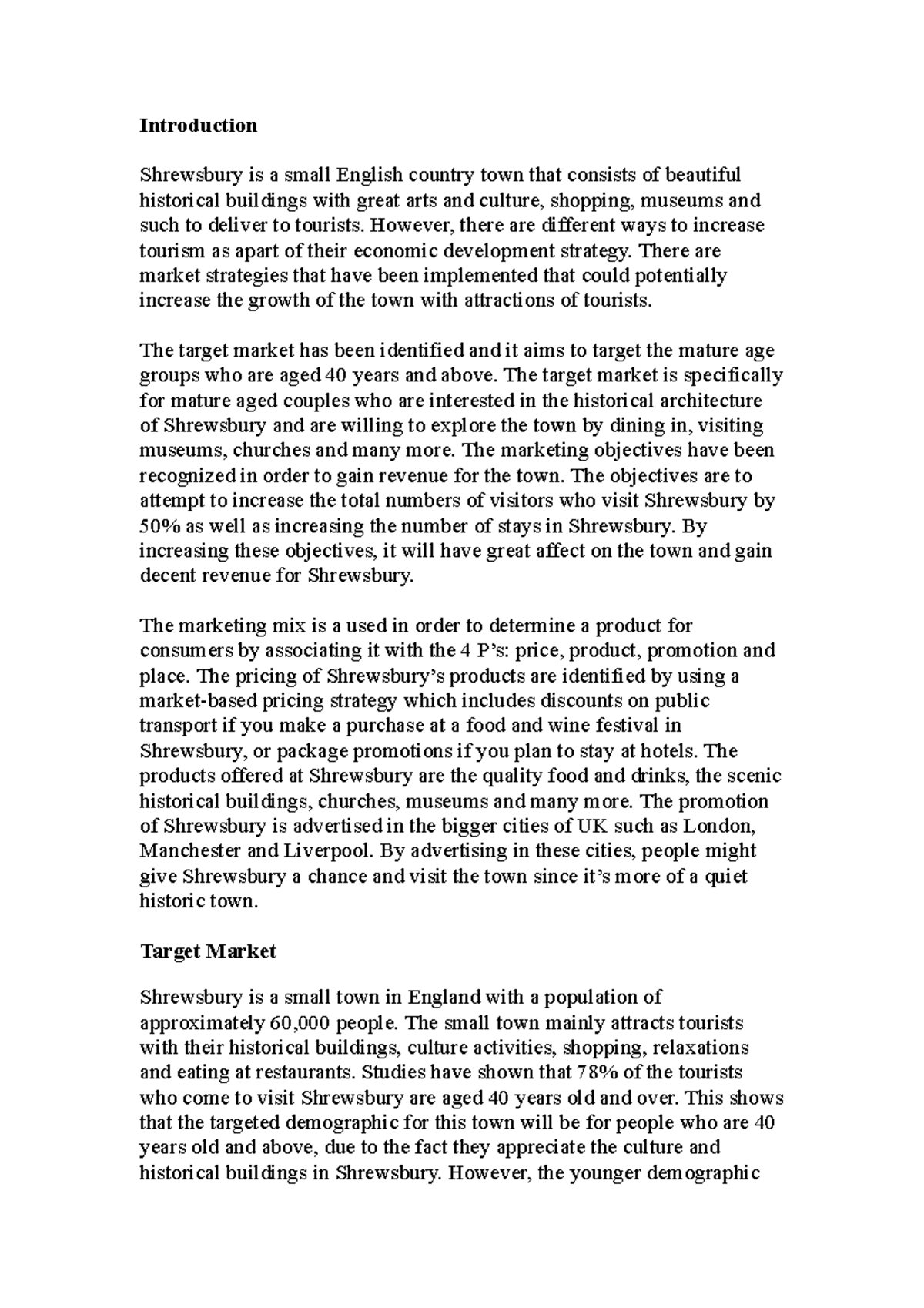 Seminar assignments - marketing case study - Introduction Shrewsbury is ...