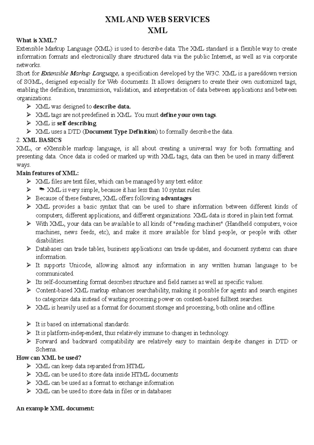 XML and Web Services Notes - XML AND WEB SERVICES XML What is XML ...