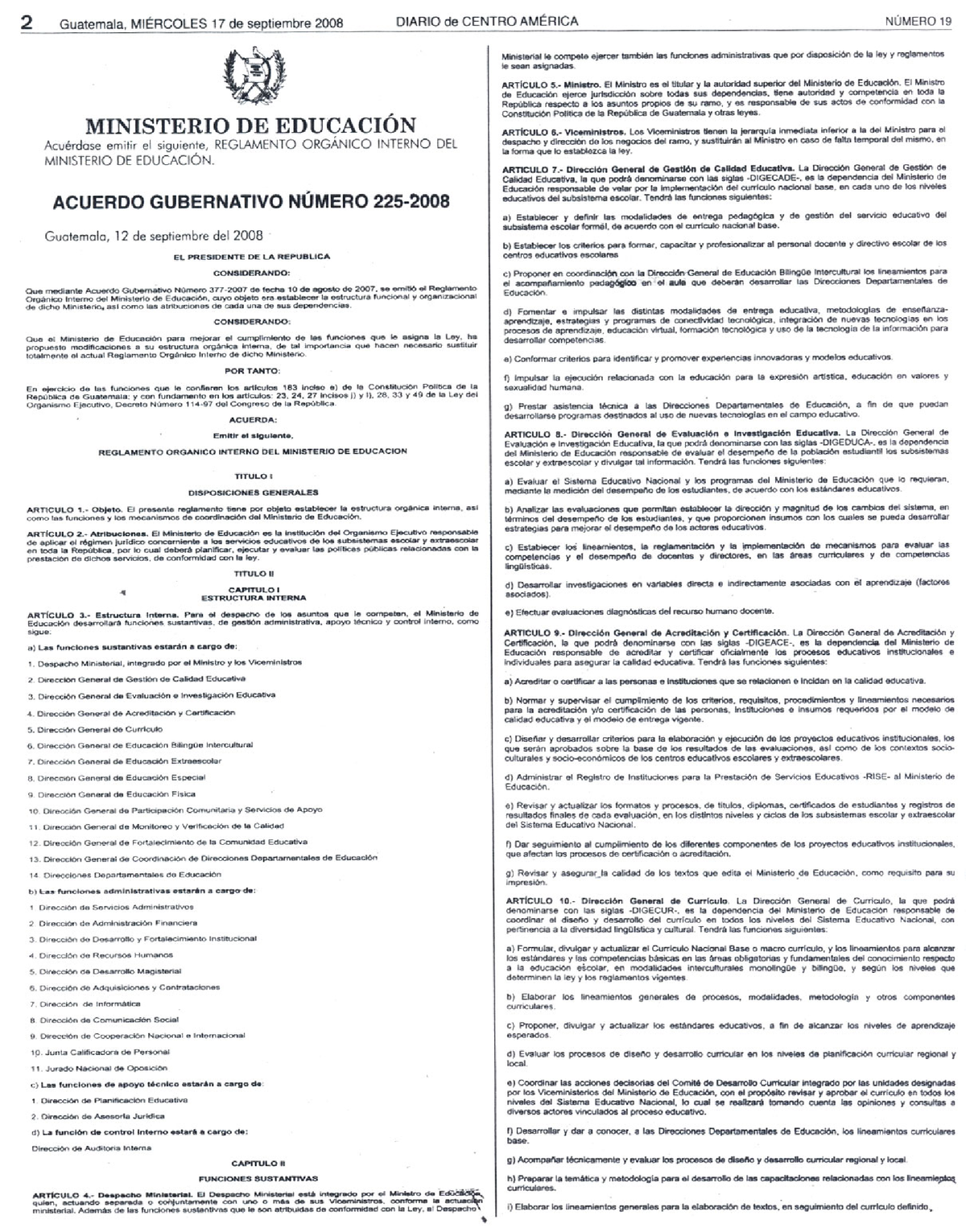 225 2008 Reglamento Organico Interno Del Ministerio De Educacion ...