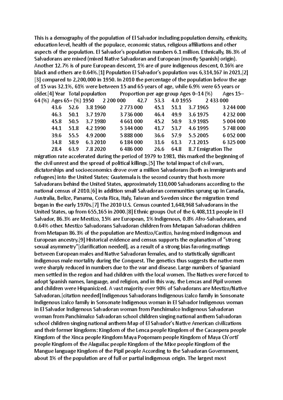 El salvador Summary This is a demography of the population of El