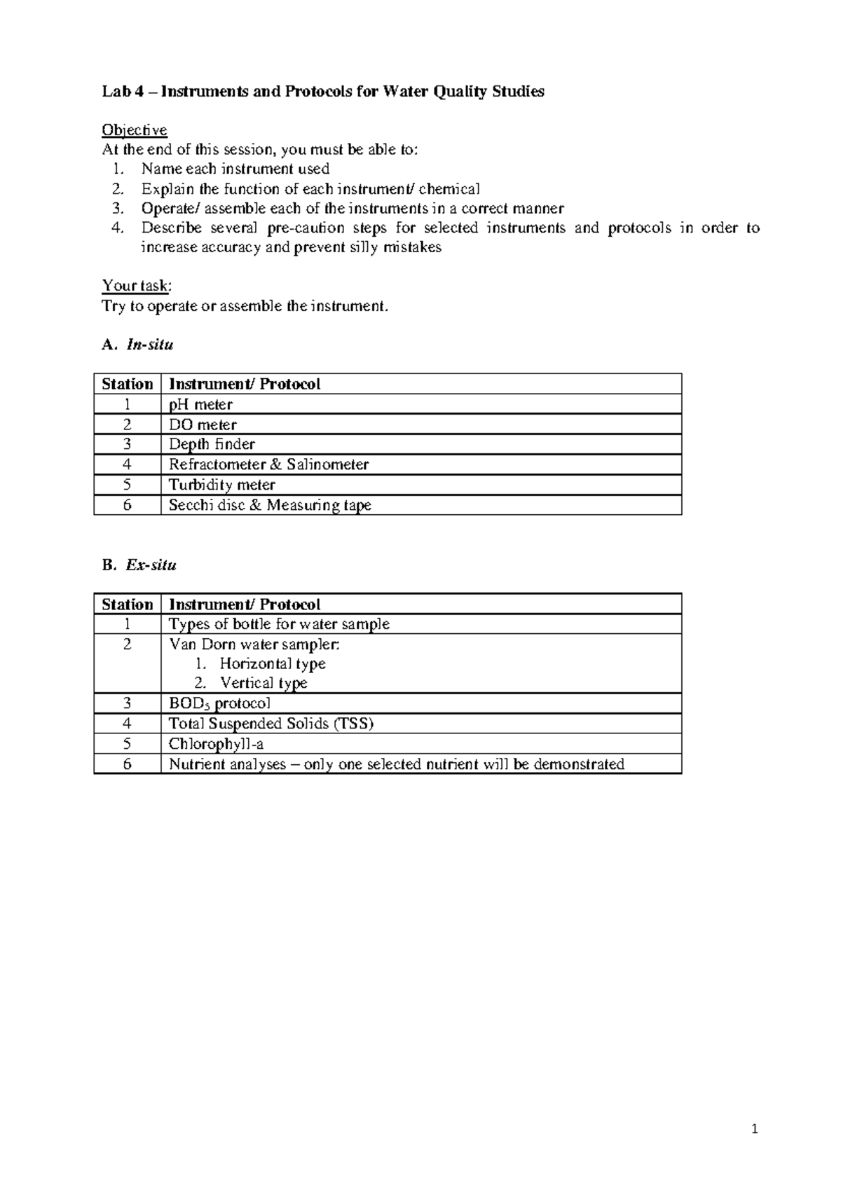 Lab 4 WQ Sem2,2022 - Lab 4 – Instruments and Protocols for Water ...
