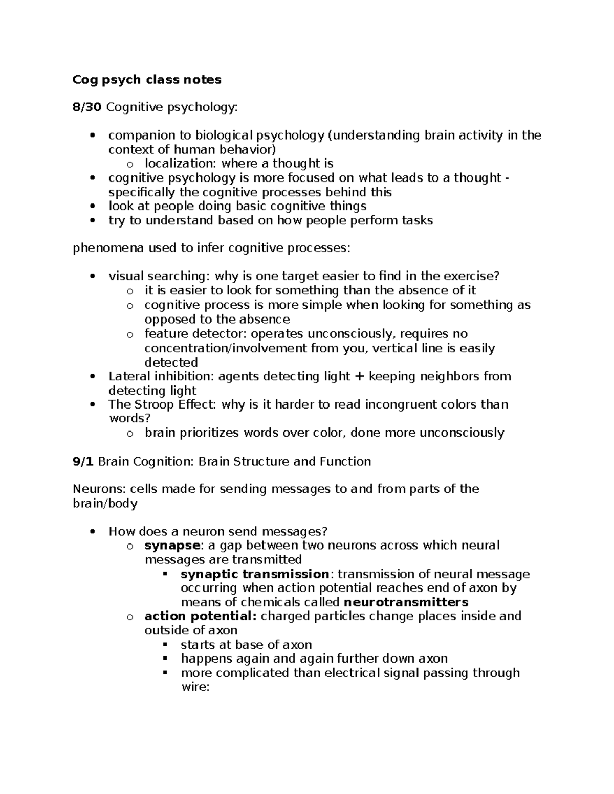 Cog psych class notes - PYSC 2014 - GWU - Studocu