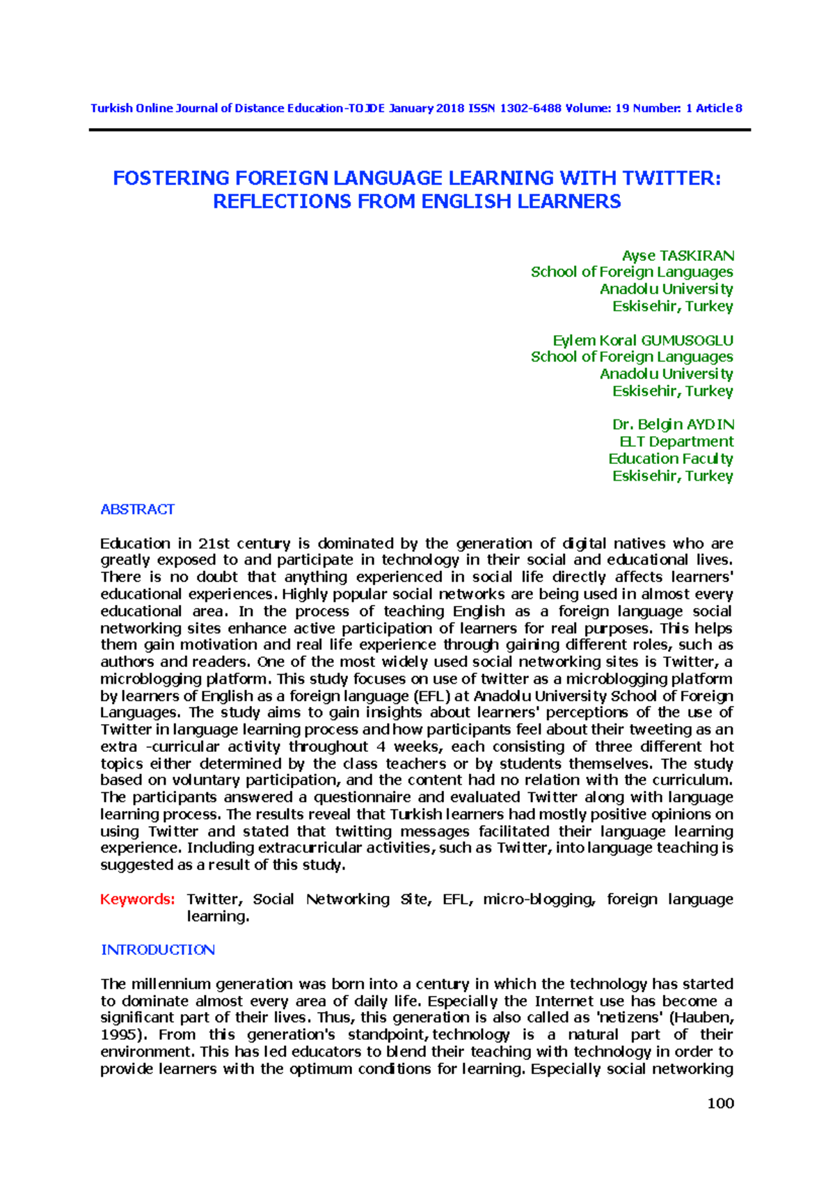 Twiter - Article by Ayse TASKIRAN: FOSTERING FOREIGN LANGUAGE LEARNING ...