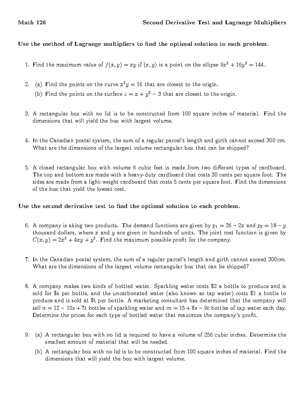 SDT-lagrange - SDT-lagrange - Math 126 Second Derivative Test and ...