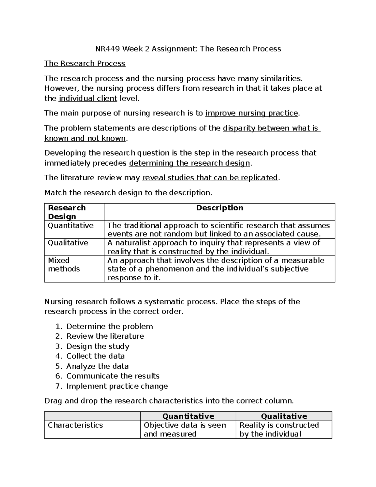 NR449 Week 2 Edapt "The Research Process" - NR449 Week 2 Assignment ...