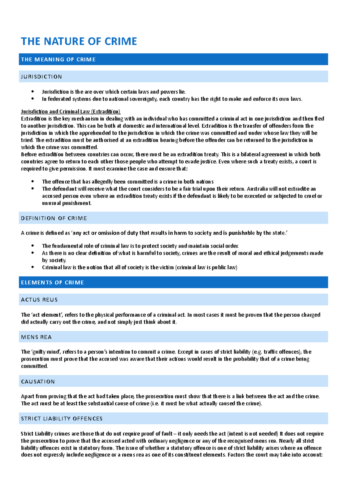 Crime Legal Studies Summary Notes - THE NATURE OF CRIME THE MEANING OF ...