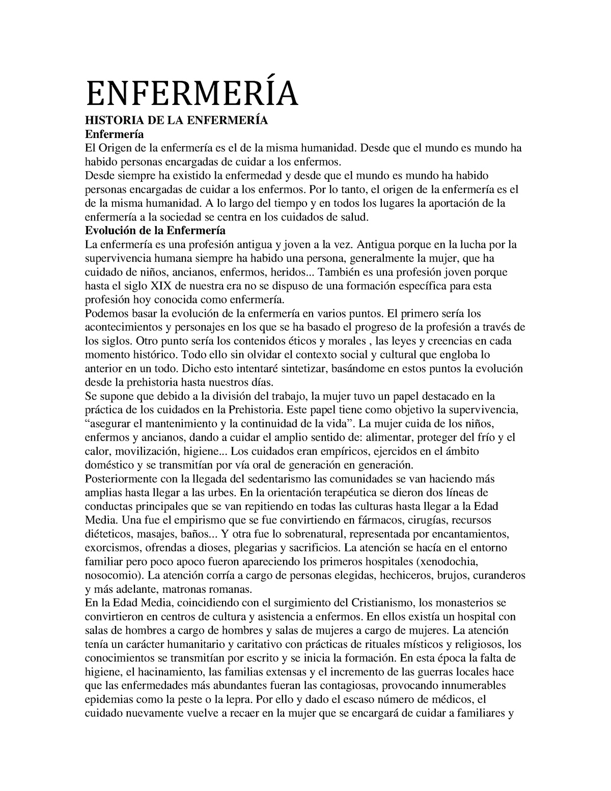 Clase 1 Historia De La Enfermer - ENFERMERÍA HISTORIA DE LA ENFERMERÍA ...