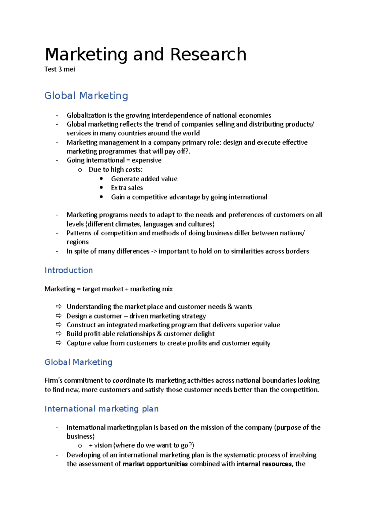 Summary marketing and research - Marketing and Research Test 3 mei ...