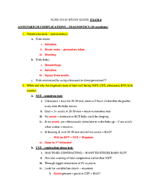 Exam 2 Blueprint - Study Guide - NURS 324 - Studocu