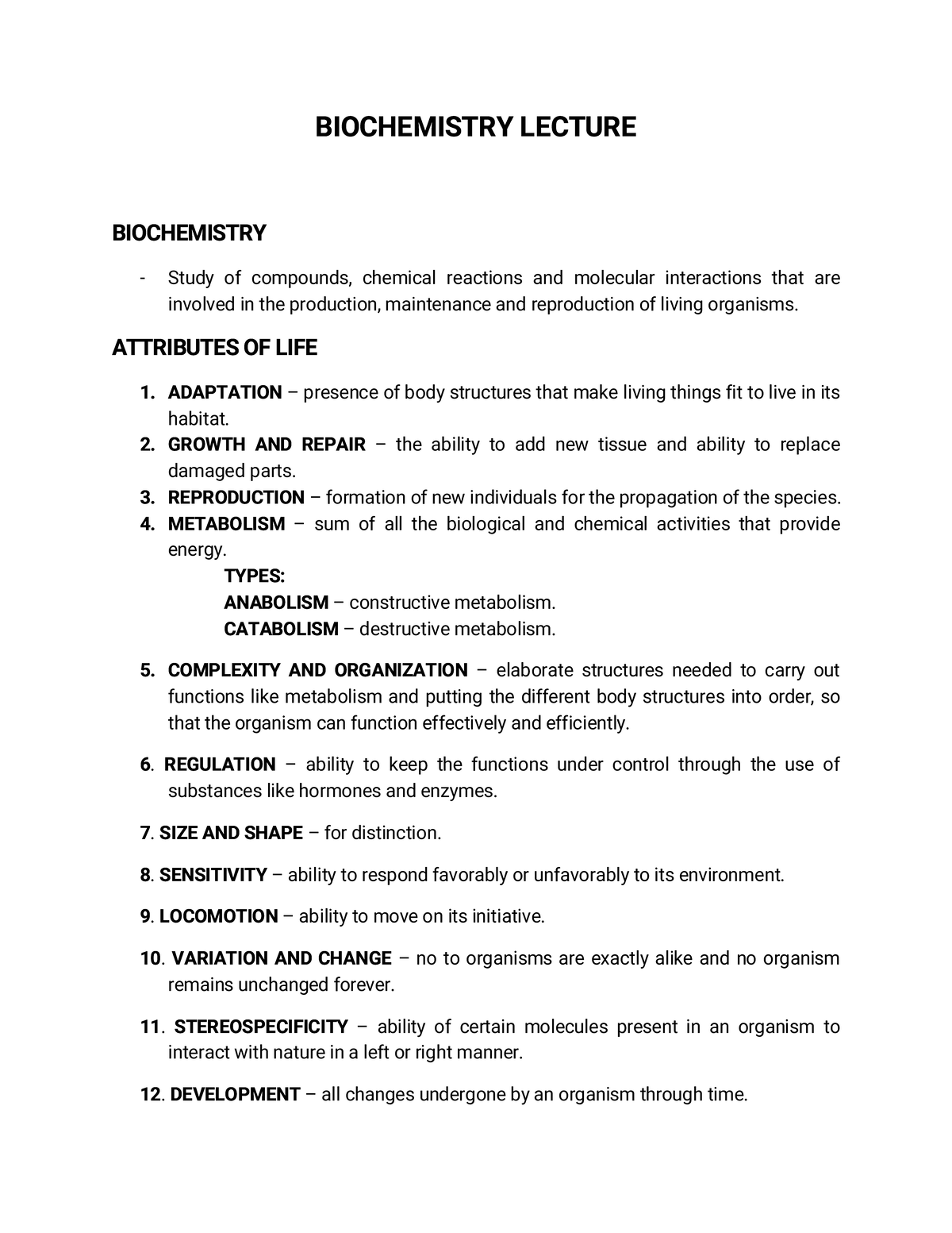 Biochemistry-Lecture - BIOCHEMISTRY LECTURE BIOCHEMISTRY Study of ...