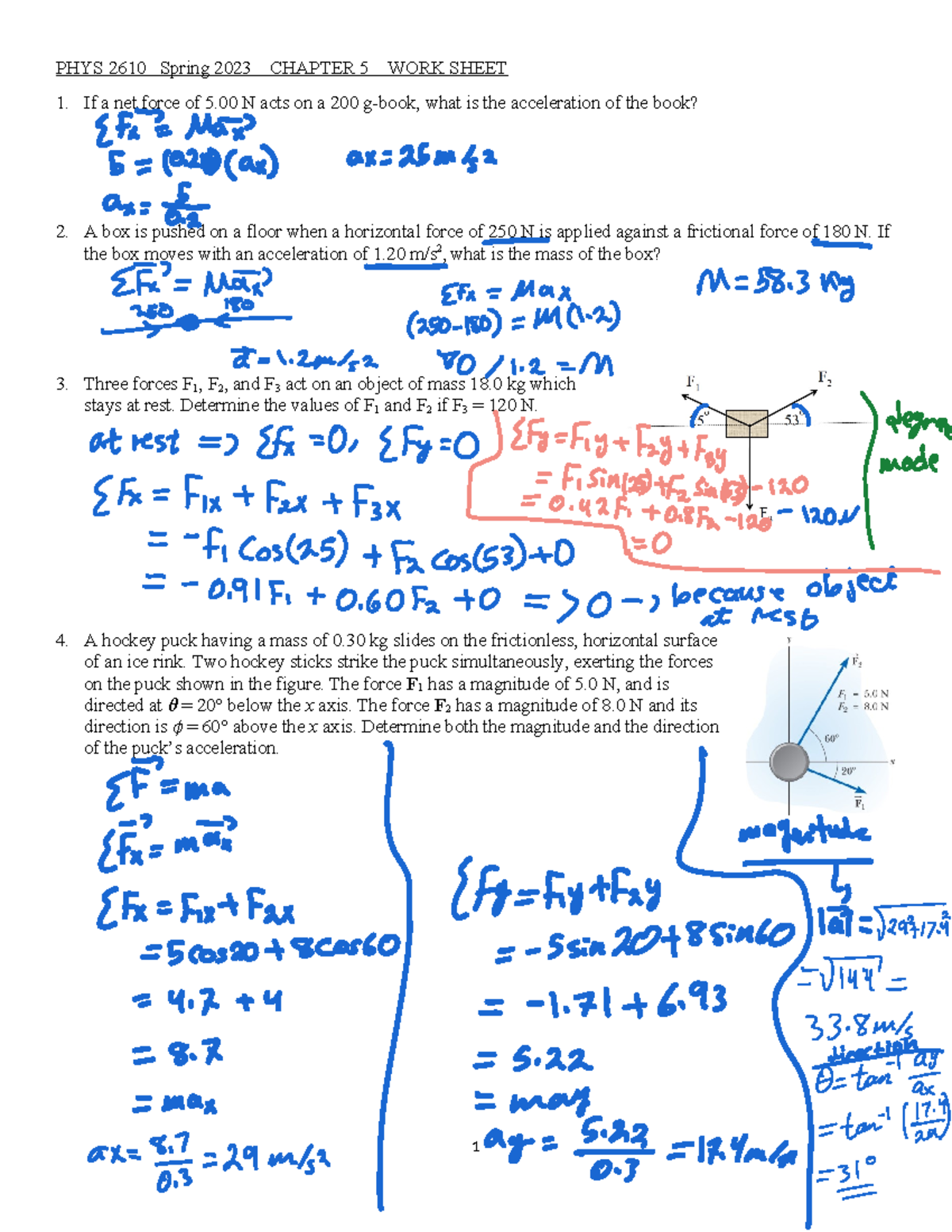 Chap 5-Work-Sheet-Phys 2610 - Tagged - PHYS 2610 Spring 2023 CHAPTER 5 ...