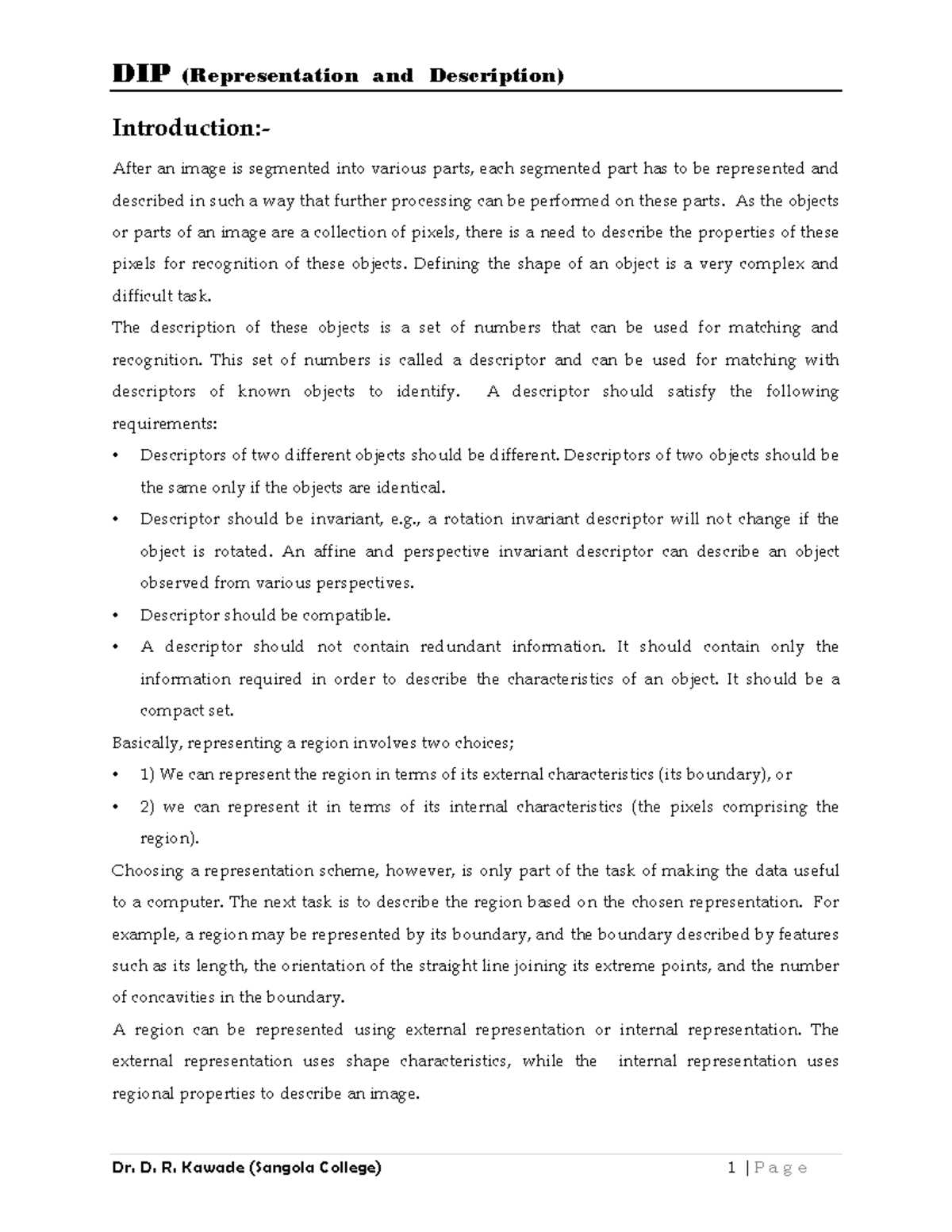 Ch 08 Dip Notes Introduction After an image is segmented into