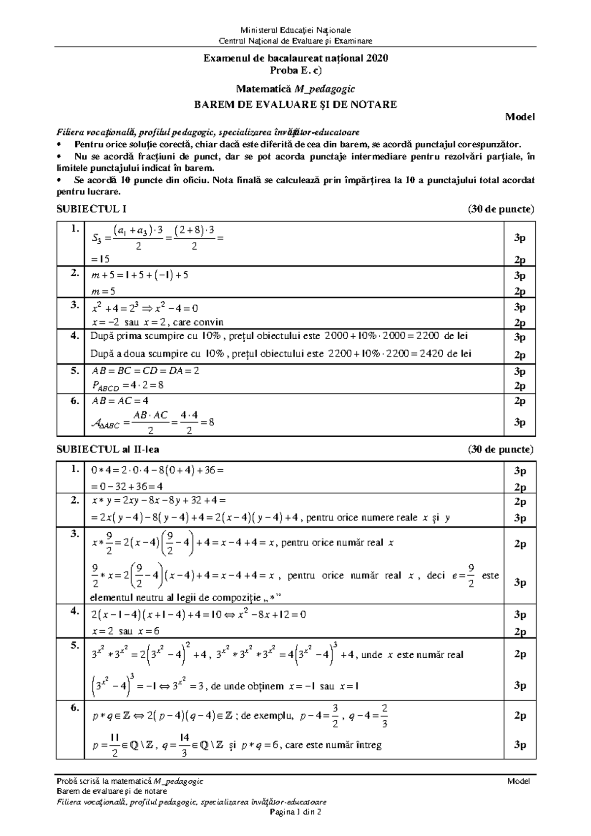 Barem Model Bac 2020 - Ministerul Educaţiei Naționale Centrul Naţional ...