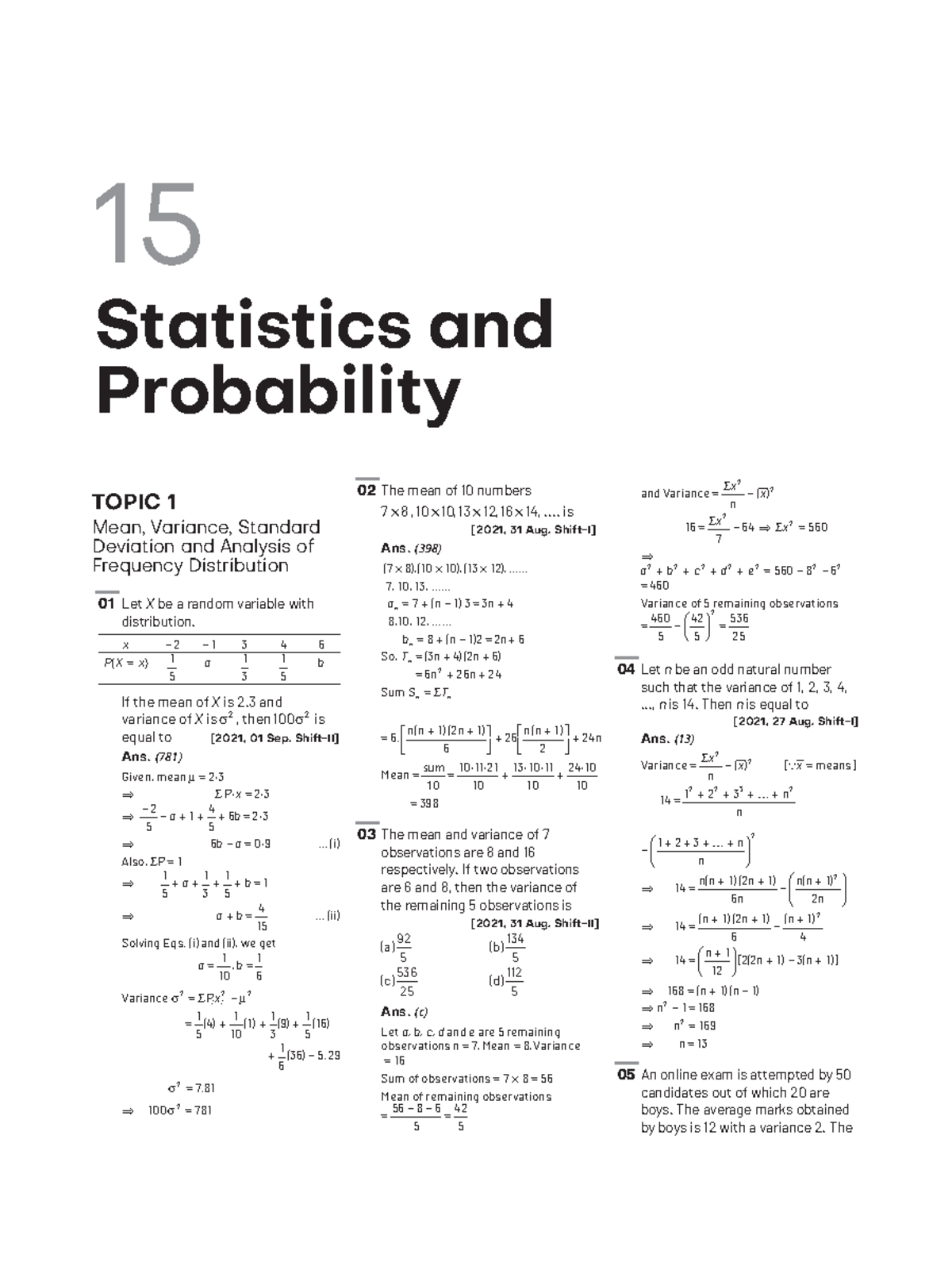 15. Statistics And Probability - ####### 01 Let X be a random variable ...