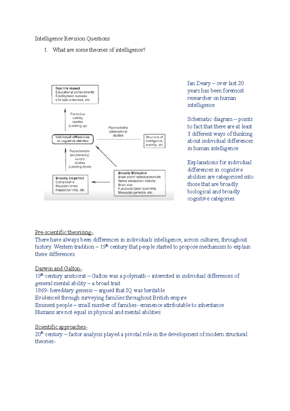 Intelligence Revision Questions - Pre-scientific theorising- There have ...