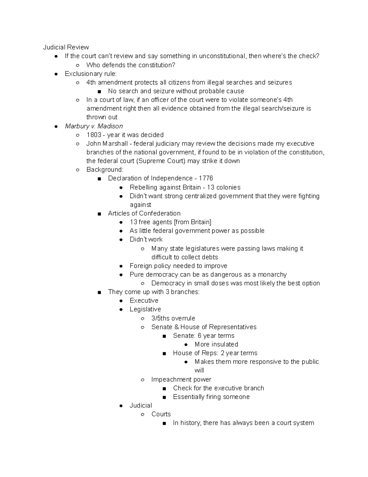U.S. Constitutional Law Notes 1 - Judicial Review If the court can’t ...
