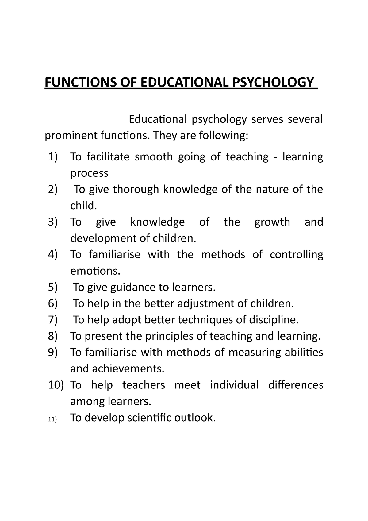 function of education psychology